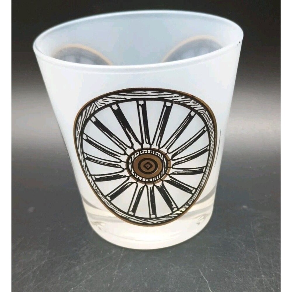 Vtg Frosted Wagon Wheel Rocks Glass Low Ball Western Replacement